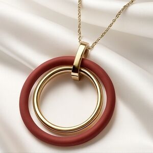 Polished Gold Double Hoop Pendant Necklace – Women’s 38" Layered Fashion Jewelry